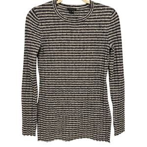 Theory Sweater Womens Small Navy White Wool Blend Striped Stretch Quiet Luxury